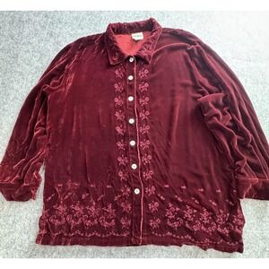 Kiko Comfortable Clothing Shirt Womens XL‎ Red Velvet Embroidered Button Front
